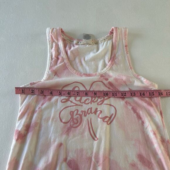Lucky Brand Pink Tie Dye Tank Top Size Medium | Graphic Clover Logo | Soft Cotto - Picture 4 of 6